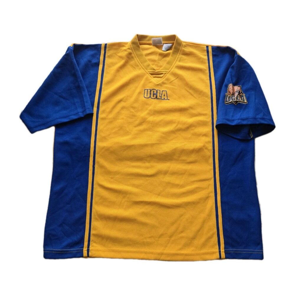 Vintage UCLA Bruins Bear Pro Edge Blue Yellow Logo Jersey Y2K Shirt Size XL